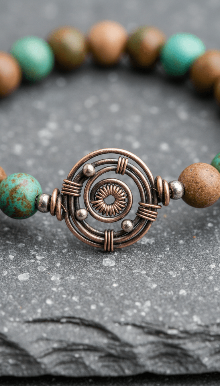 Natural stone beaded bracelet with wire-wrapped clasp